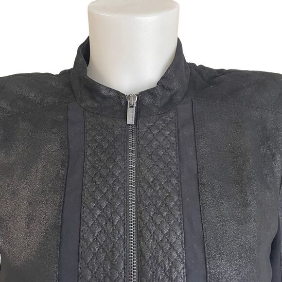 BCBGMAXAZRIA Women's Joshua Quilted Moto Cropped Full Zip Jacket Black Sz S NEW - Picture 4 of 13